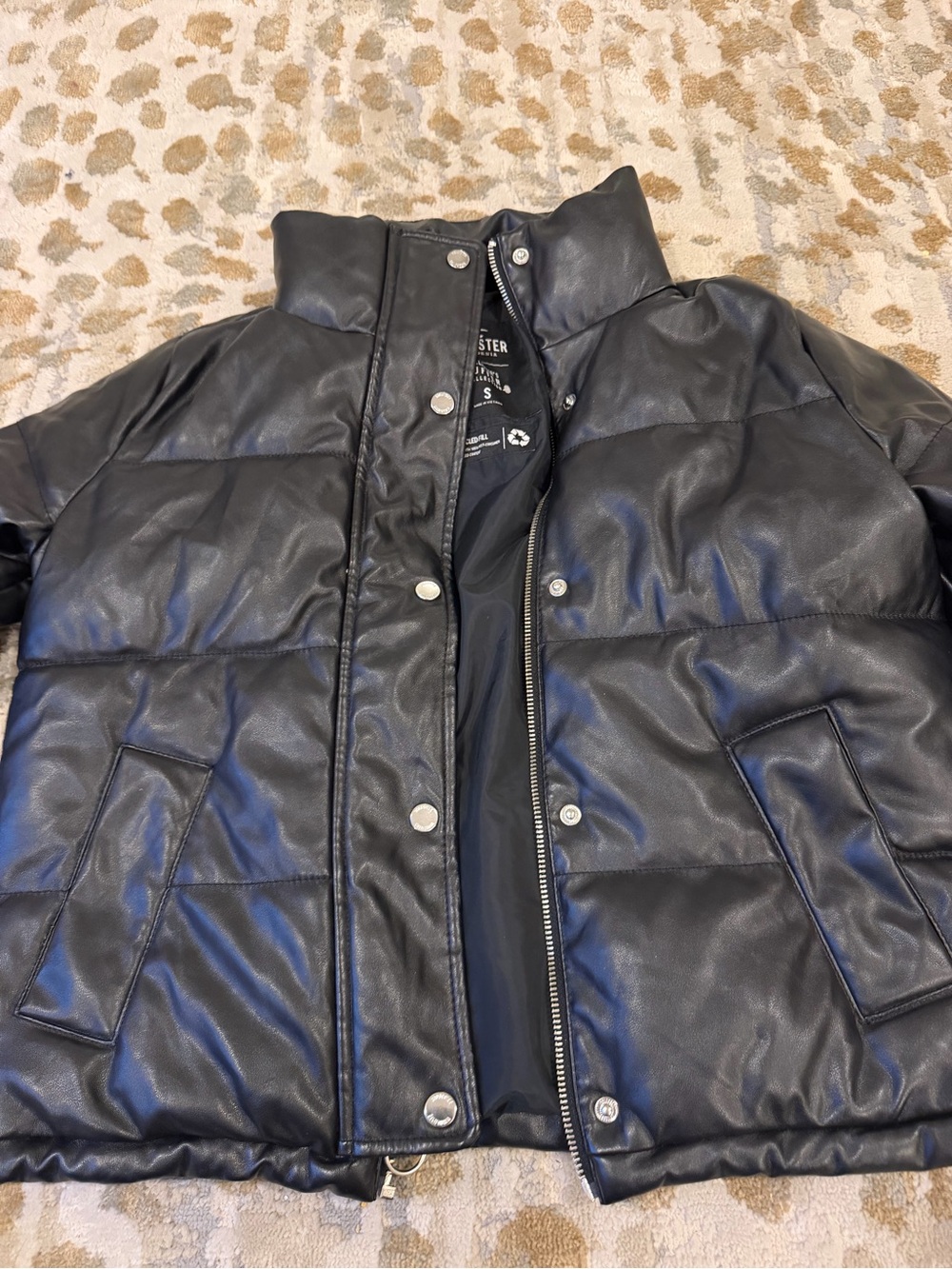 Hollister Black Faux Leather Puffer Jacket